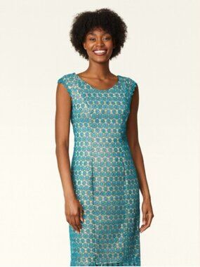 Adrianna Papell 6 Light Blue Lace Overlay Knee Length Tea Wedding Guest Dress